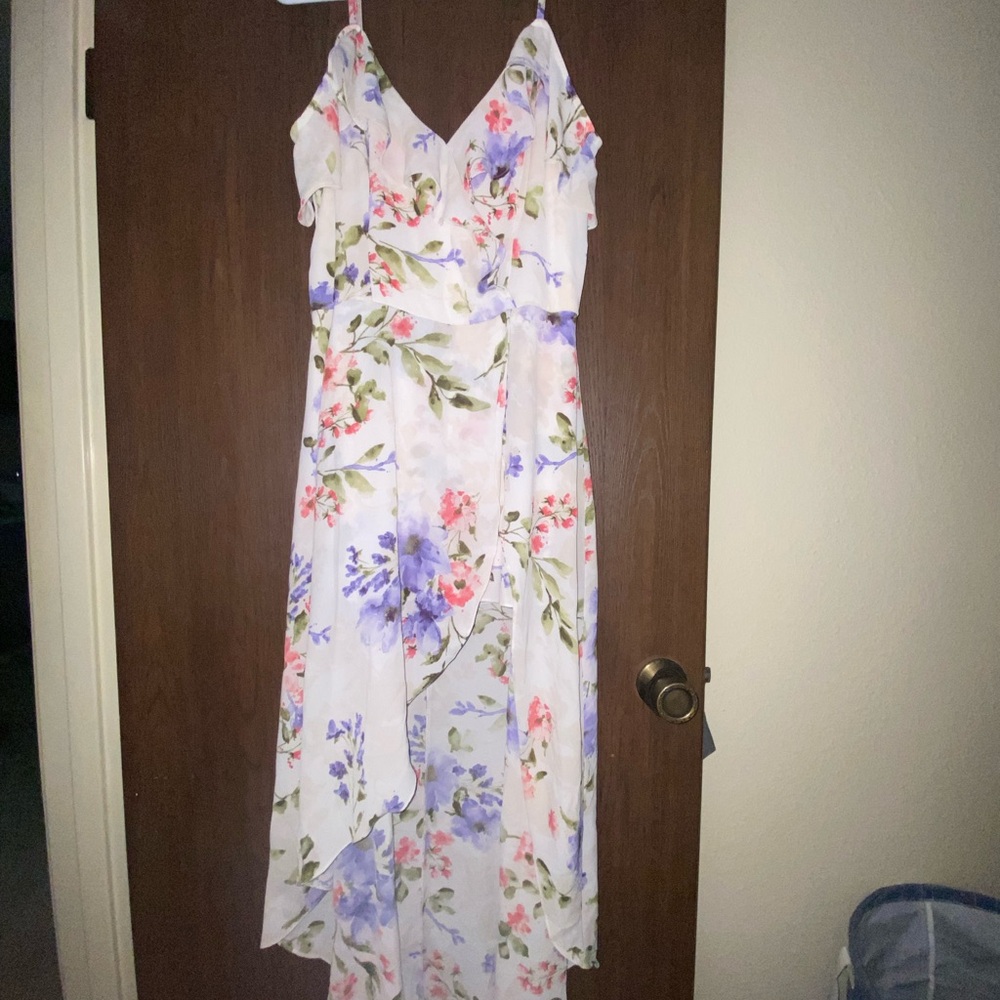 Floral V-Neck Romper With High Low Open Skirt